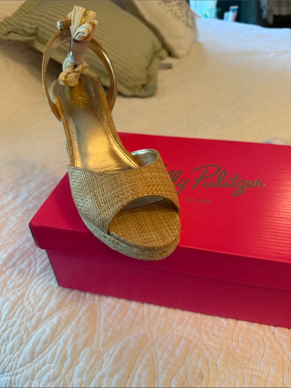 Lilly Pulitzer Metallic Gold Wedge Espadrilles